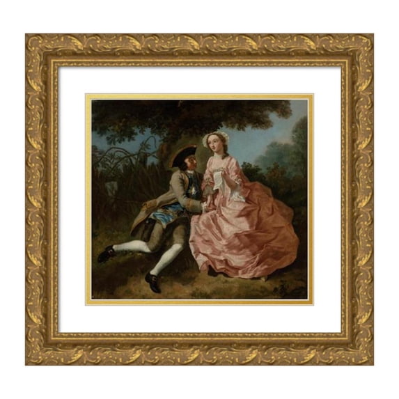 Pieter Jan van Reysschoot 13x12 Gold Ornate Wood Frame and Double Matted Museum Art Print Titled - Lovers in a Landscape (ca. 1740)