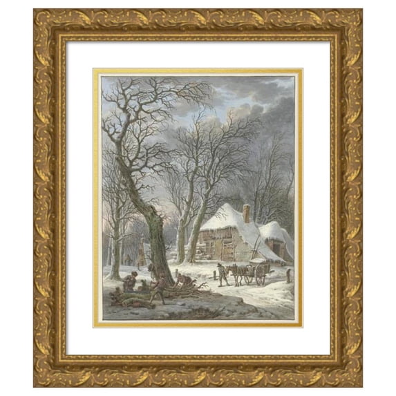 Pieter Pietersz. Barbiers 15x18 Gold Ornate Wood Frame and Double Matted Museum Art Print Titled - Winter Landscape (1759 - 1842)
