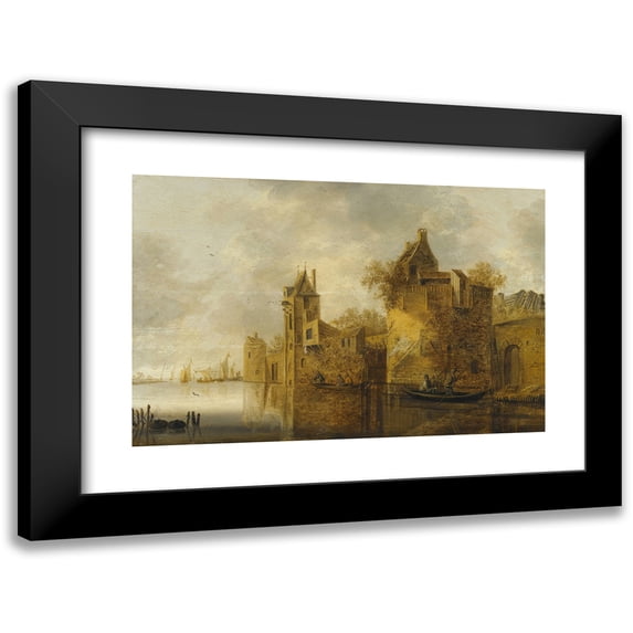 Pieter de Bloot 14x11 Black Modern Framed Museum Art Print Titled - A River Landscape (1698)