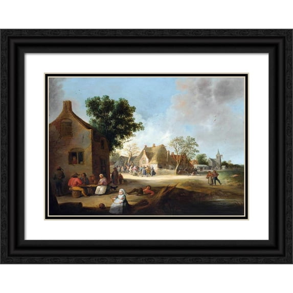 Pieter de Bloot 14x11 Black Ornate Wood Framed Double Matted Museum Art Print Titled: Country Kermis (1639)