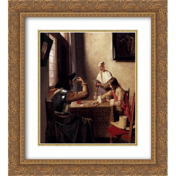 Pieter de Hooch 2x Matted 20x22 Gold Ornate Framed Art Print 'Soldiers Playing Cards'