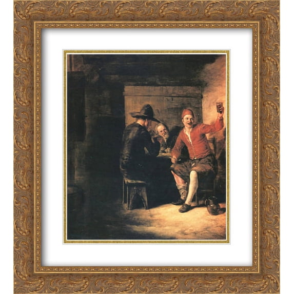Pieter de Hooch 2x Matted 20x24 Gold Ornate Framed Art Print 'Happy drinker'