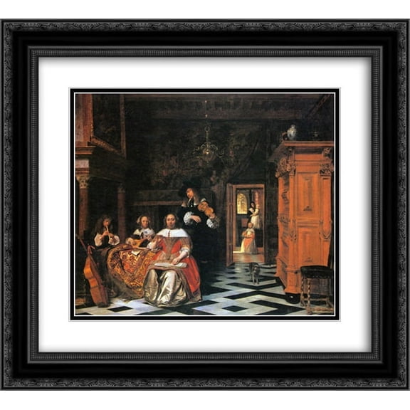 Pieter de Hooch 2x Matted 22x20 Black Ornate Framed Art Print 'Portrait of a family of musicians'