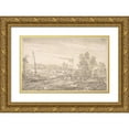 thumbnail image 1 of Pieter de Molijn 14x11 Gold Ornate Wood Frame and Double Matted Museum Art Print Titled - Landscape with Figures and Cattle (17th Century), 1 of 4