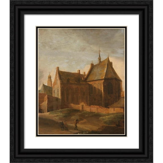 Pieter des Ruelles 15x18 Black Ornate Wood Framed Double Matted Museum Art Print Titled - Convent of Saint Agnes in Utrecht (1650 - 1658)