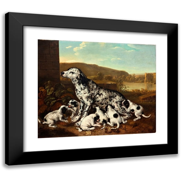 Pieter van der Hulst 23x20 Black Modern Framed Museum Art Print Titled - Dalmatian Dog with Puppies (After 1700)