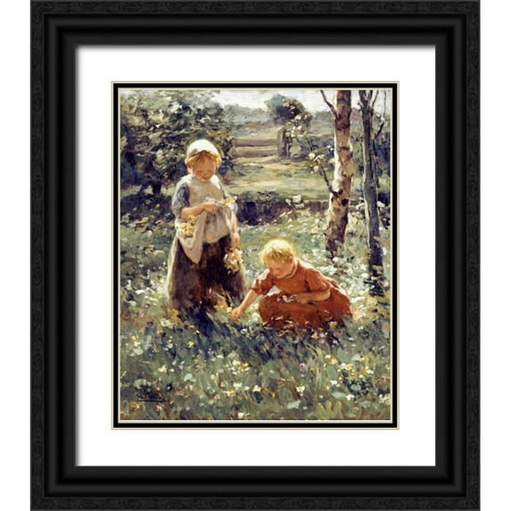 Pieters, Evert 15x17 Black Ornate Wood Framed with Double Matting Museum Art Print Titled - Children In a Field
