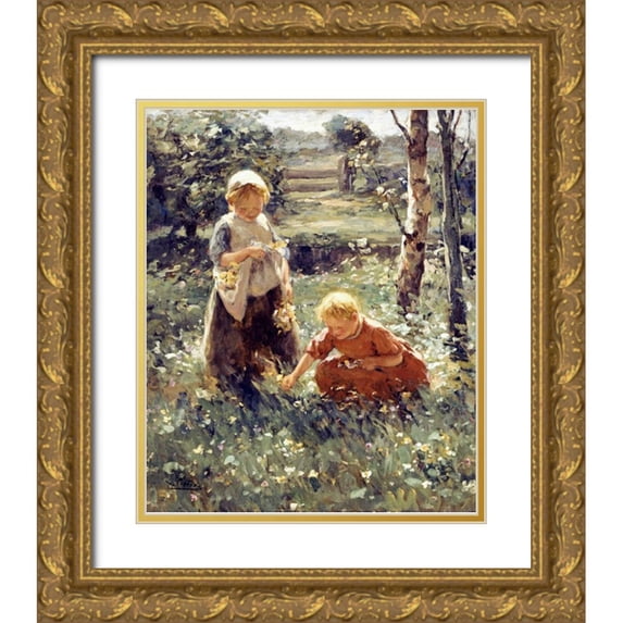 Pieters, Evert 15x17 Gold Ornate Wood Framed with Double Matting Museum Art Print Titled - Children In a Field