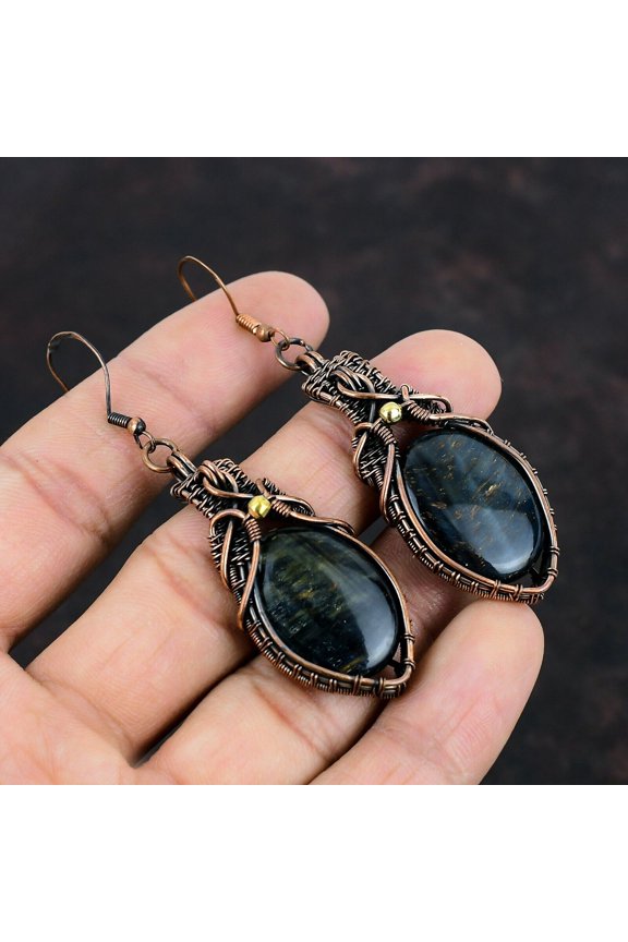 Pietersite Earring Copper Wire Wrapped Earring Copper Jewelry Handmade Earrings Real Gemstone Earring Engagement Gifts Wire Wrapped Jewelry