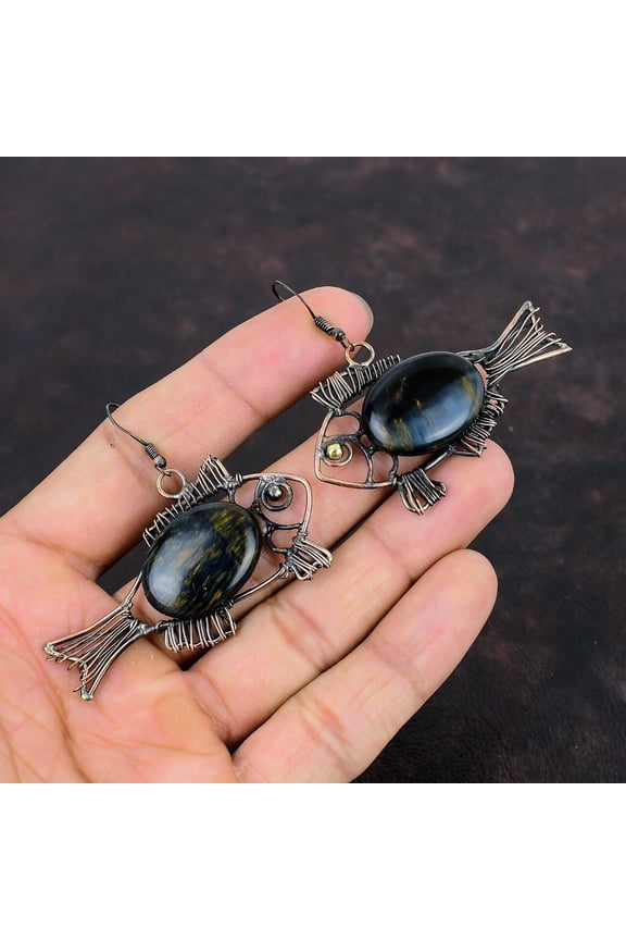 Pietersite Earring Copper Wire Wrapped Earring Handmade Earring Copper Jewelry Unique Fish Earrings Genuine Gemstone Earring Gifts For Women