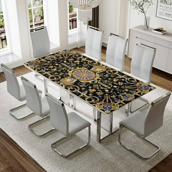 Pietra Dura Black Marble Inlay Table Top – Exquisite Semi-Precious Stone Inlay Work – Elegant Dining & Coffee Table for Luxurious Home Décor-48x72 Inch