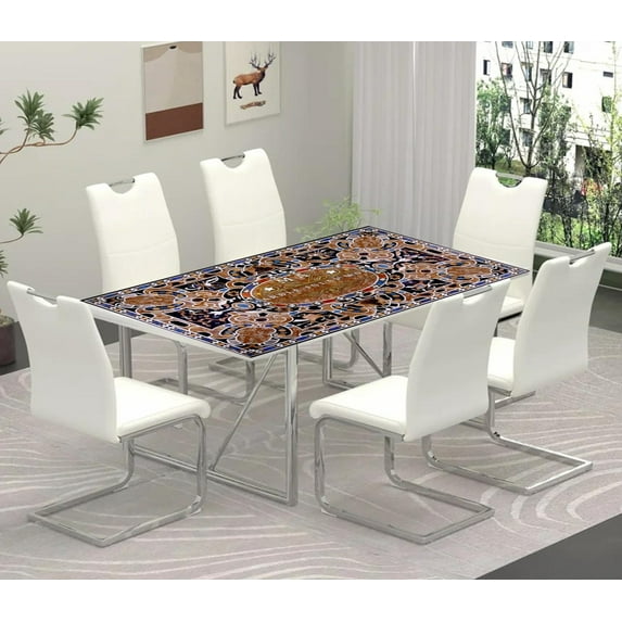 Pietra Dura Table Top with Natural Marble Floral Inlay Art | Handcrafted Marble Dining Table with Intricate Floral Stone Inlay Design-30x60 Inch