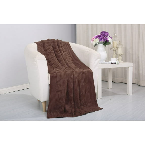 Pietra Knitted Throw Couch Cover Sofa Blanket, 50x60, Chocolate