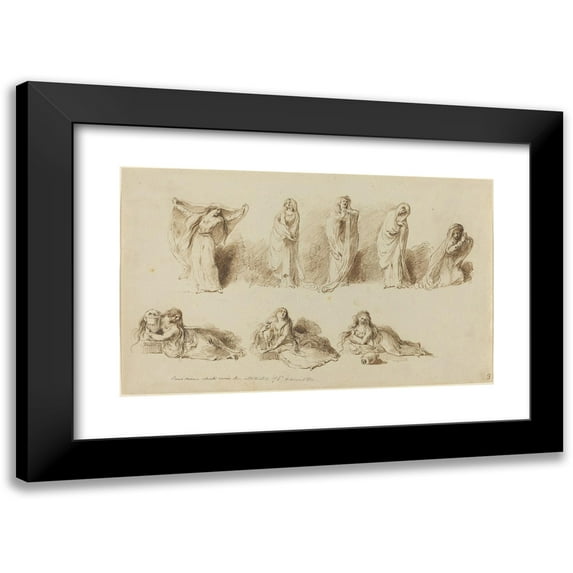 Pietro Antonio Novelli 24x16 Black Modern Framed Museum Art Print Titled - The Attitudes of Lady Hamilton