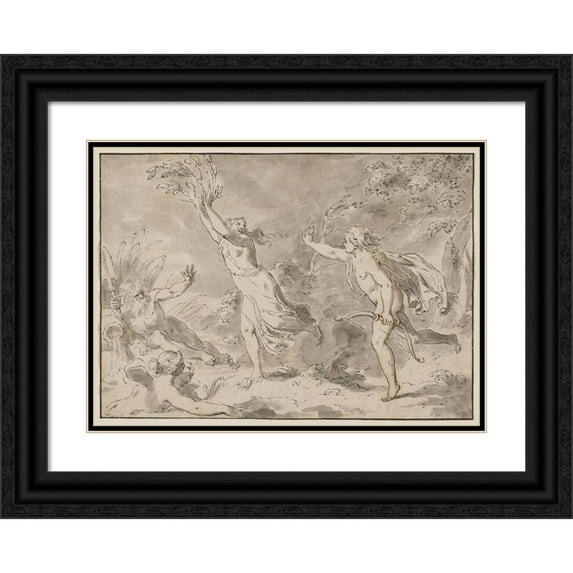 Pietro Antonio Novelli 24x18 Black Ornate Framed Double Matted Museum Art Print Titled: Apollo and Daphne
