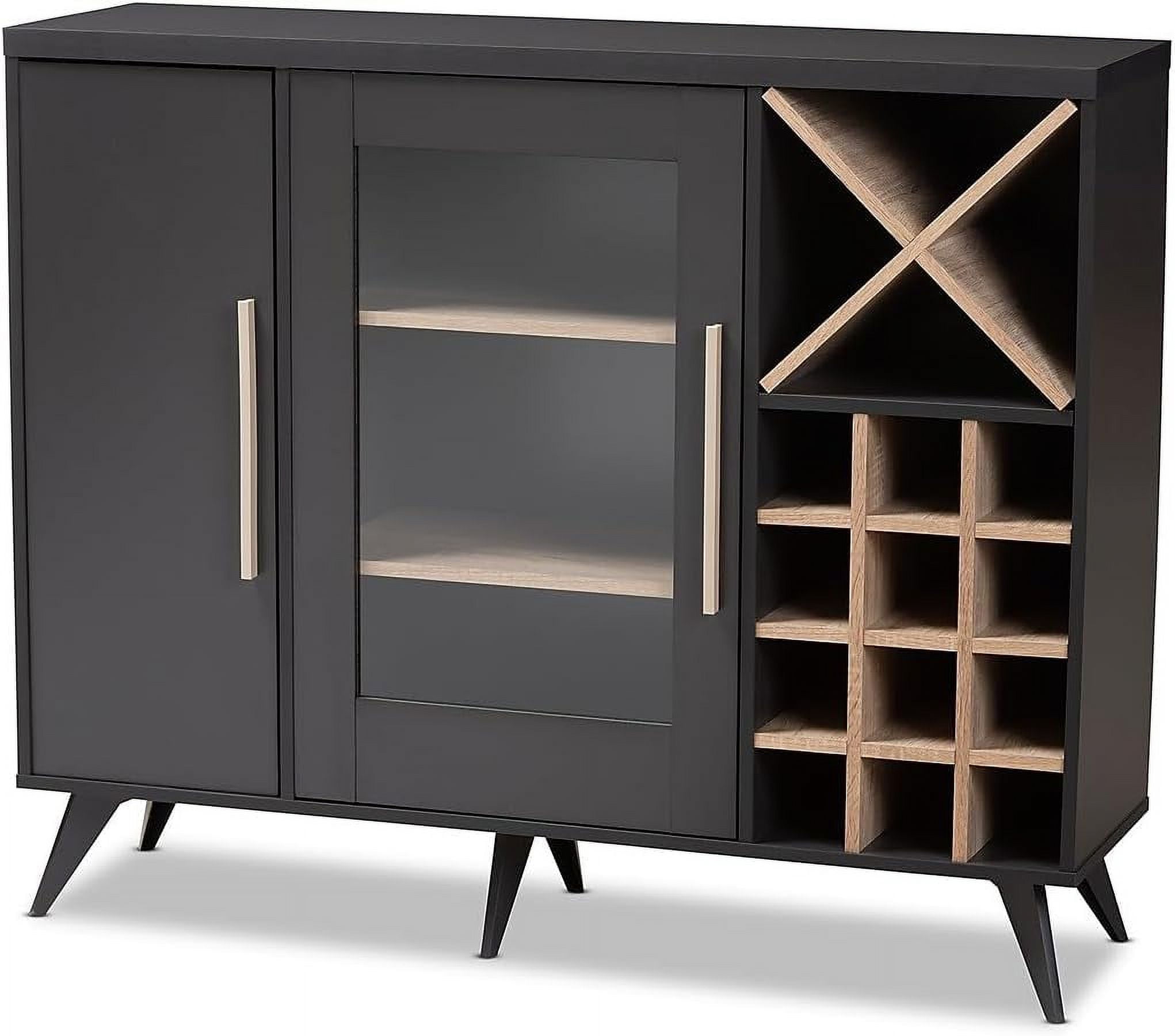 Pietro Mid-Century Dark Grey and Oak 24-Bottle Wine Cabinet
