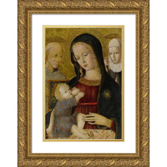 Pietro Di Domenico 14x18 Gold Ornate Wood Frame and Double Matted Museum Art Print Titled - Madonna and Child with Saint Bernardino and Saint Catherine of Siena