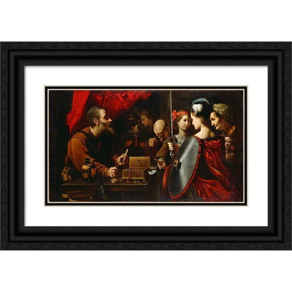 Pietro Paolini 24x16 Black Ornate Framed Double Matted Museum Art Print Titled: Achilles Among the Daughters of Lycomedes (1625-1630)
