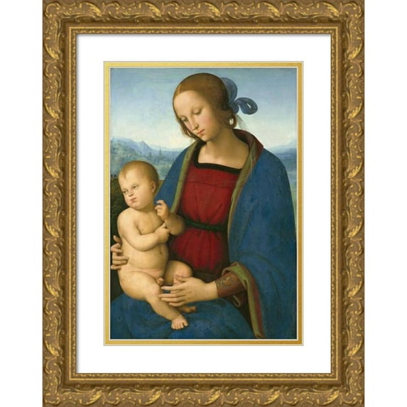 Pietro Perugino 18x24 Gold Ornate Framed and Double Matted Museum Art Print Titled - Madonna and Child (C. 1500)