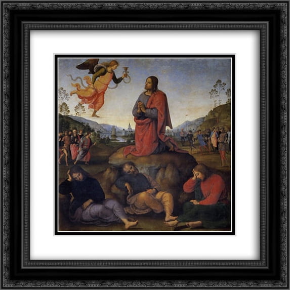 Pietro Perugino 2x Matted 20x20 Black Ornate Framed Art Print 'Praying for a Cup'