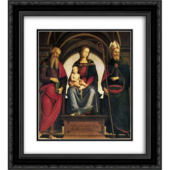 Pietro Perugino 2x Matted 20x22 Black Ornate Framed Art Print 'Lady in throne with Child between the saints and John Augustine'
