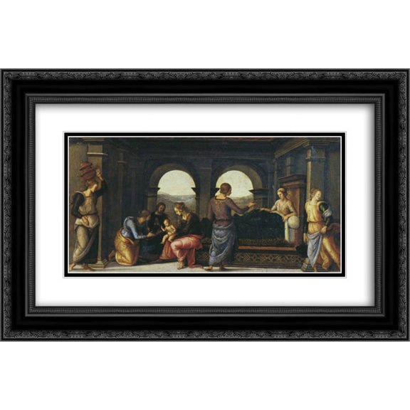 Pietro Perugino 2x Matted 24x16 Black Ornate Framed Art Print 'Pala di Fano (Nativity of Mary)'