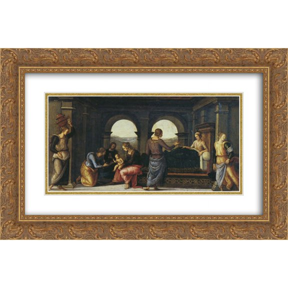 Pietro Perugino 2x Matted 24x16 Gold Ornate Framed Art Print 'Pala di Fano (Nativity of Mary)'