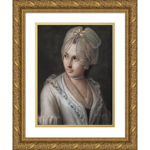 Pietro Rotari 12x14 Gold Ornate Wood Frame and Double Matted Museum Art Print Titled - An Elegant Young Lady with a Lace Cap (1750-1756)