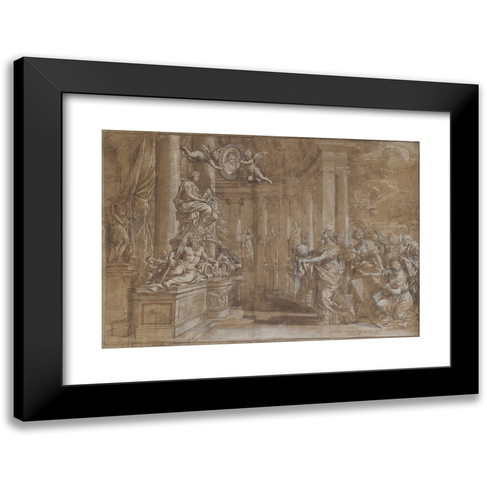 Pietro da Cortona 14x11 Black Modern Framed Museum Art Print Titled - Allegory in Honor of Cardinal Antonio Barberini the Younger (1607-1671) (1596-1669)