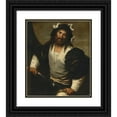 thumbnail image 1 of Pietro della Vecchia 12x14 Black Ornate Wood Framed Double Matted Museum Art Print Titled: Man Drawing a Sword (1640), 1 of 5
