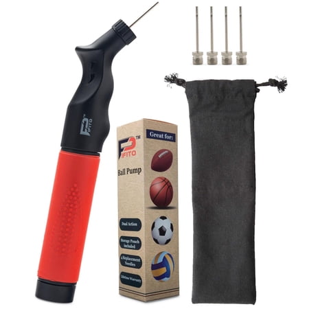 Pifito Ball Pump - Dual Action Hand Air Pump for Soccer Ball, Football, Basketball and Inflatables - Convenient Storage Pouch Included - with 4 Additional Needles 1 Pack