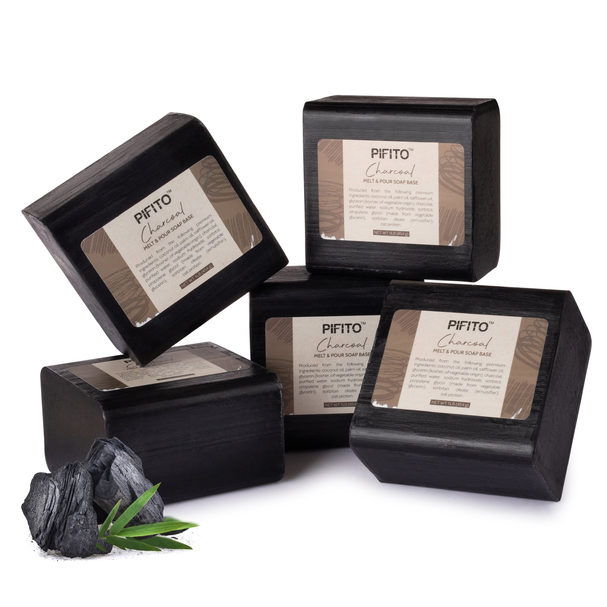 Pifito Charcoal Melt and Pour Soap Base (5 lb) │ Bulk Premium 100% Natural Glycerin Soap Base │ Luxurious Soap Making Supplies