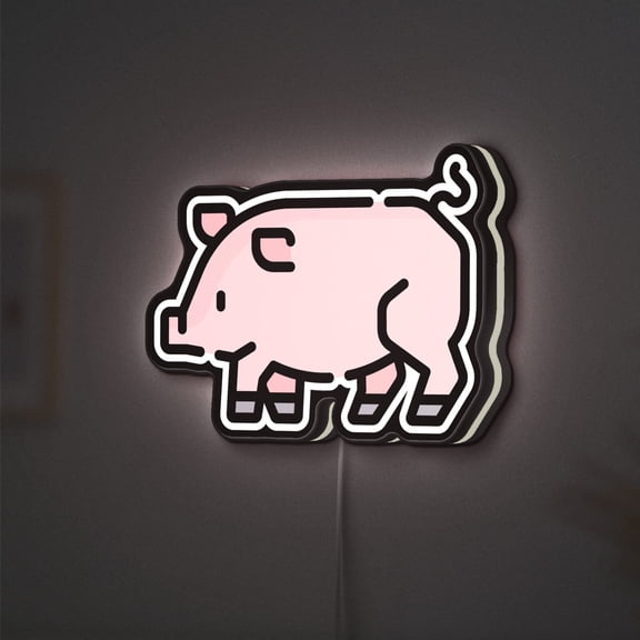 Pig 3D Novelty Light Box, Farm Animal Decor for Kids Room or Rustic Style Walls (Height 8 inch, 20cm)