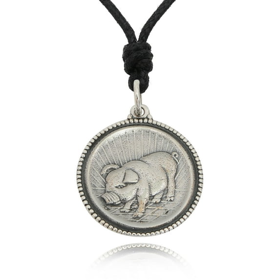 Pig 92.5 Sterling Silver Charm Necklace Pendant Jewelry With Cotton Cord