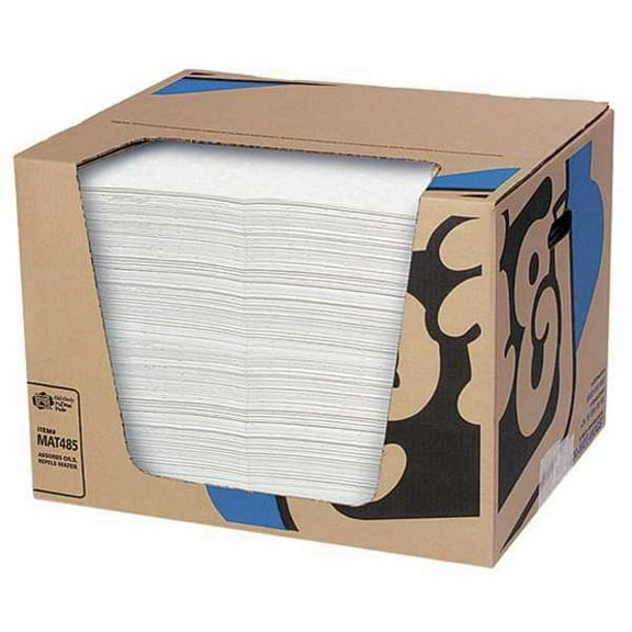 Pig Sorbent Pad, 22 gal, 15 in x 20 in, Oil, White, 200 PK MAT485