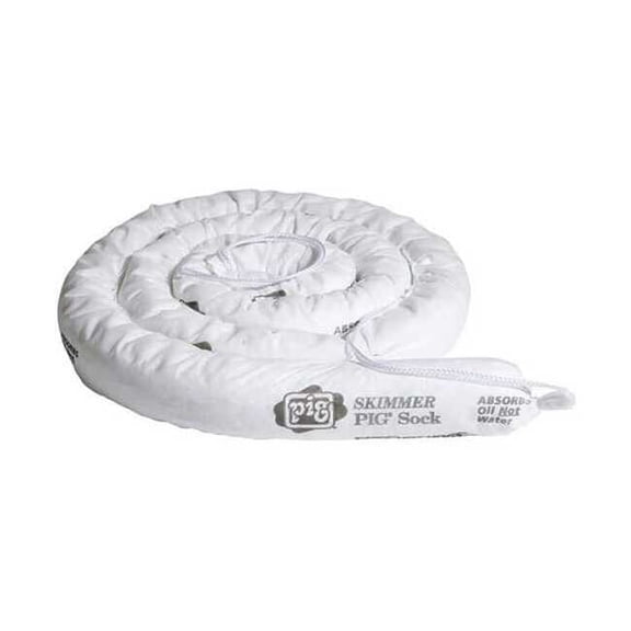 Pig Sorbent Sock, 15 gal, 3 in x 10 ft, Oil, White, 6 PK SKM203