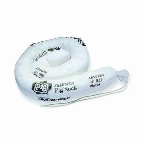 Pig Sorbent Sock, 10 gal, 3 in x 48 in, Oil, White, 10 PK 104PS