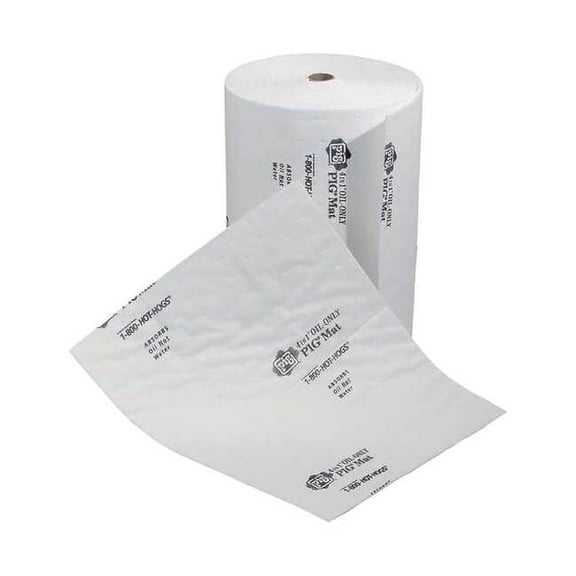 Pig Sorbent Roll, 17 gal, 16 in x 150 ft, Oil, White, Polypropylene MAT435
