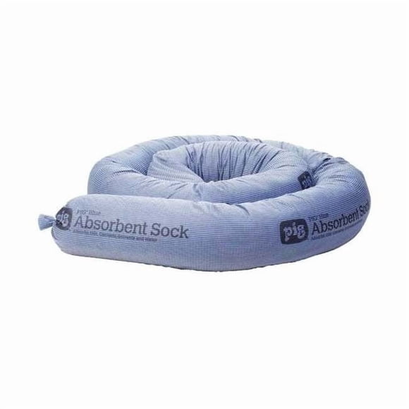 Pig Sorbent Sock, 32 gal, 5 in x 10 ft, Universal, Blue, 4 PK PIG217