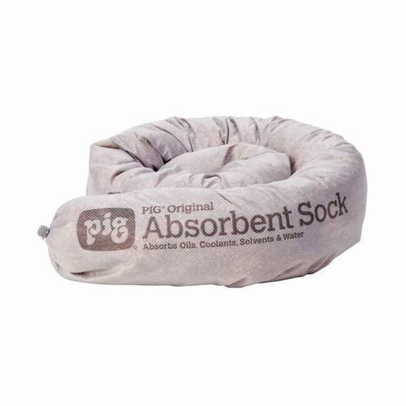 Pig Sorbent Sock, 10 gal, 3 in x 42 in, Universal, Gray, 20 PK 204