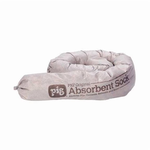 Pig Sorbent Sock, 20 gal, 3 in x 42 in, Universal, Gray, 40 PK 404