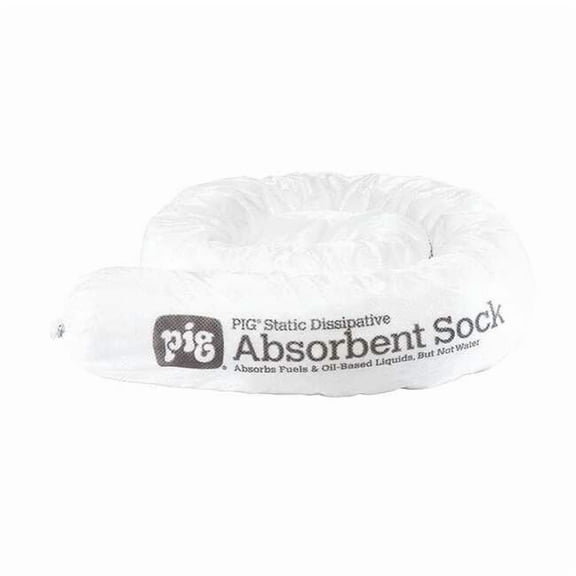 Pig Sorbent Sock, 12 gal, 3 in x 48 in, Oil, White, 12 PK SKM700