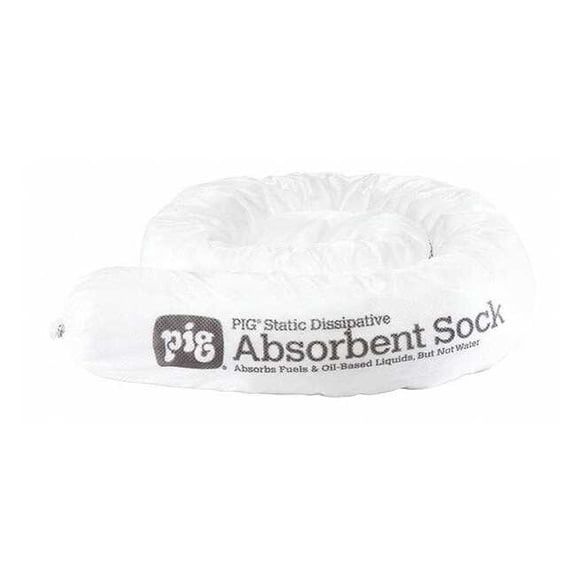 Pig Sorbent Sock, 12 gal, 3 in x 48 in, Oil, White, 12 PK SKM700