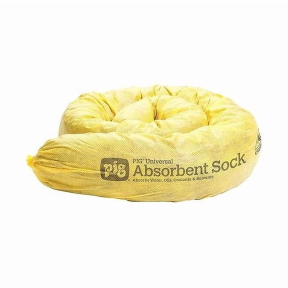 Sorbent Sock, 12 gal, 3 in x 48 in, Water, Yellow, 12 PK 105-YW