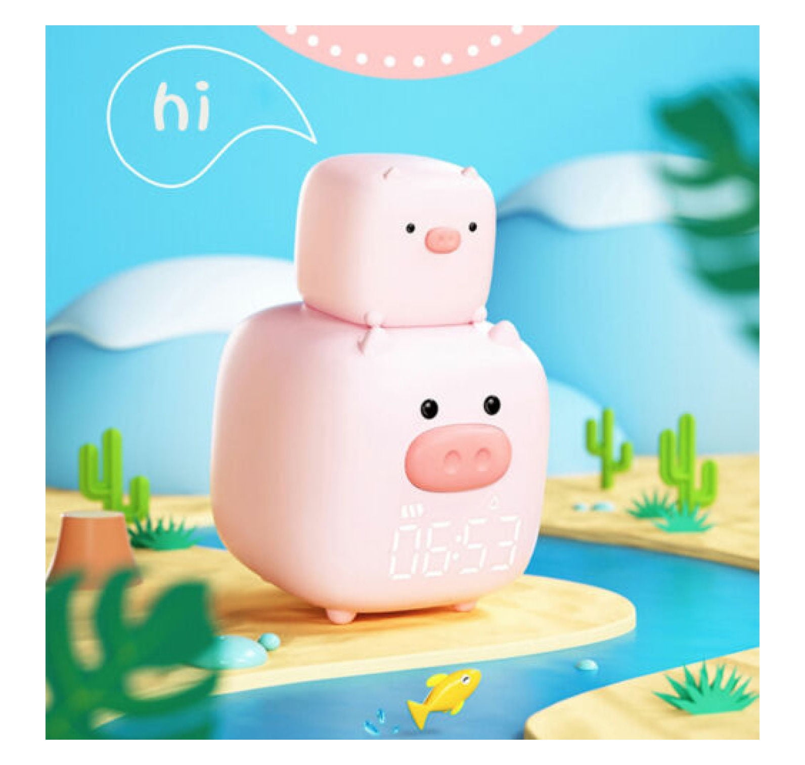 Pig Alarm Clock Rechargeable Desk Clock USB Clock Table Night Light