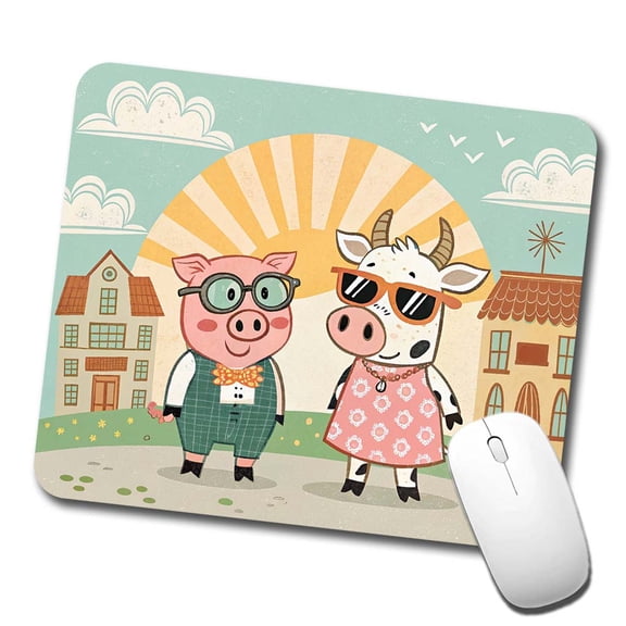 Pig And Cow Wearing Glasses Sunglasses Mouse Pad Low Profile Gaming Mat
