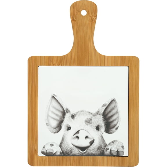 Pavilion Gift Company - Pig - 7.5" Bamboo & Ceramic Tile Trivet