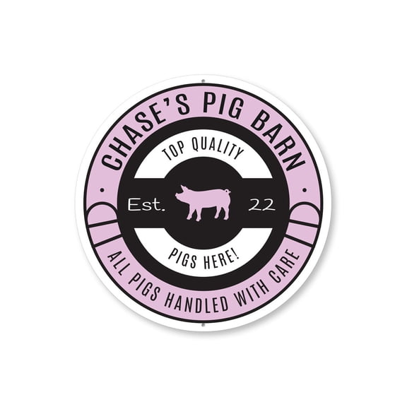 Pig Barn Personalized Aluminum Metal Decor Sign - 12" Round
