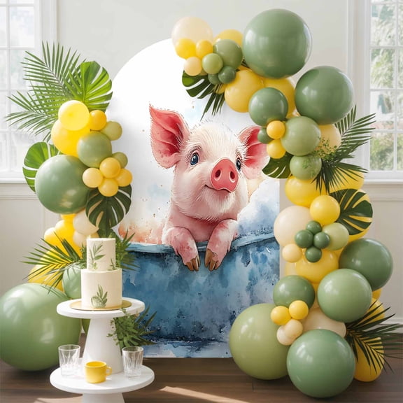 Pig Bathing Arch Backdrop Cover, 6.6FT, in The Bathtub Spandex Arch Covers Double-Sided Backdrop for Wedding Birthday Party Photo Background Decoration