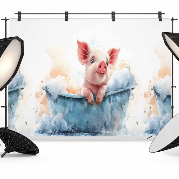 Pig Bathing Backdrop for Photography, in The Bathtub Photo Backdrop Portrait Background Party Banner Photo Backgrounds for Studio Booth Props, 7x5ft